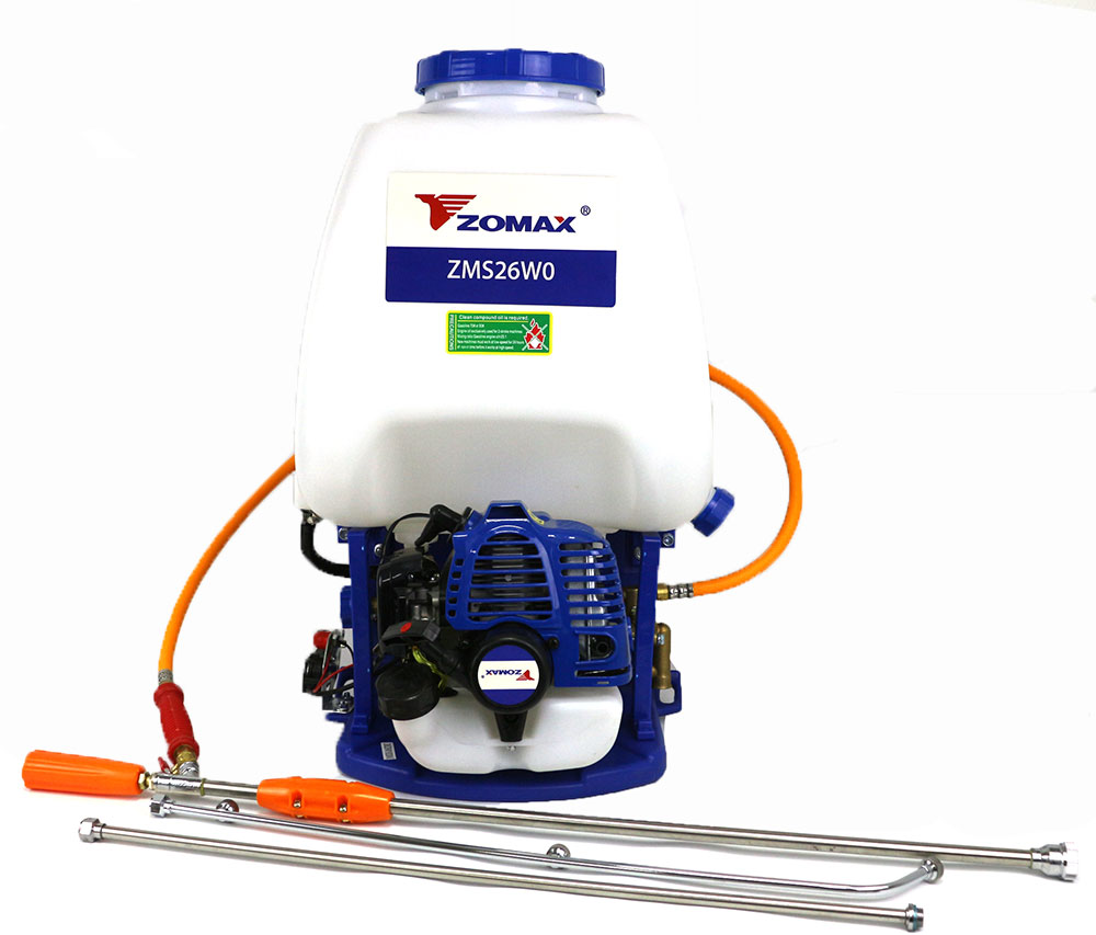 zms26wo zomax pack-powered spray machine is a light, flexible and efficient plant protection machinery, suitable for the disease and insect control of various field crops and fruit forests, such as cotton, rice, wheat, vegetables, tea trees, bananas, citrus, litchi and so onIt can also be used for pest control in greenhouse, chemical weeding, animal husbandry epidemic prevention and urban environmental protection.The product is equipped with two injection components and can be equipped with 140F four-stro